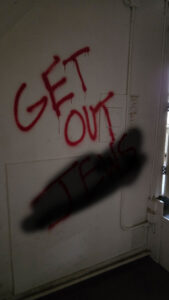 Lord Stirling School Redevelopment Wall Graffiti - Get Out