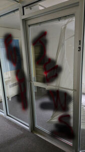 Lord Stirling School Redevelopment - Glass Door Graffiti
